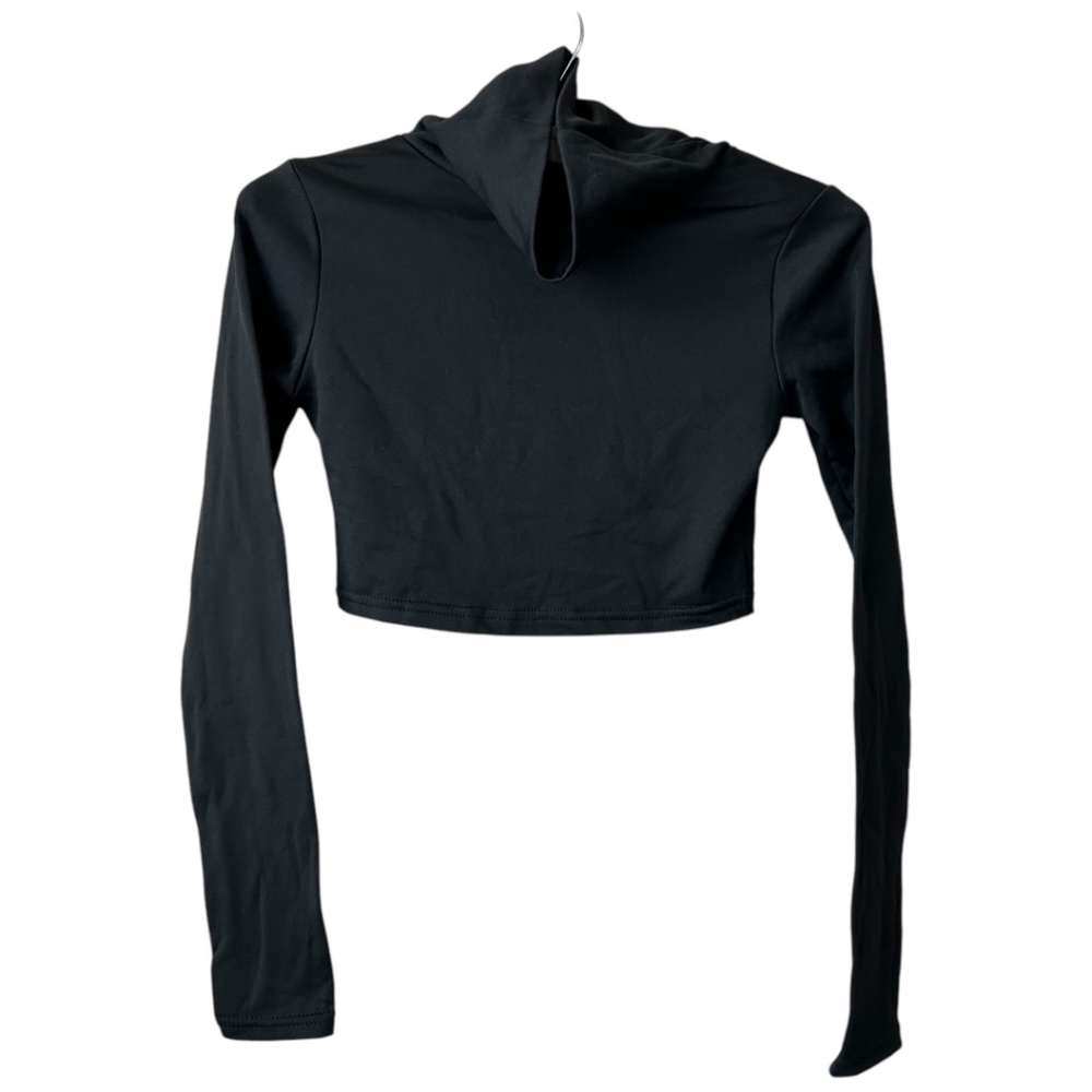 Long Sleeve Crop Turtleneck Black Sleek Smooth Fabric by Shein Size XS